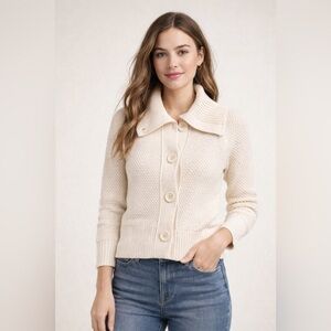 American Eagle Sweater Women Medium Cream Button Cardigan Cottagecore Boho